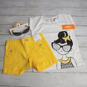 Gymboree Vintage Girl's Top Shorts Sunglasses Size 4 Black Yellow